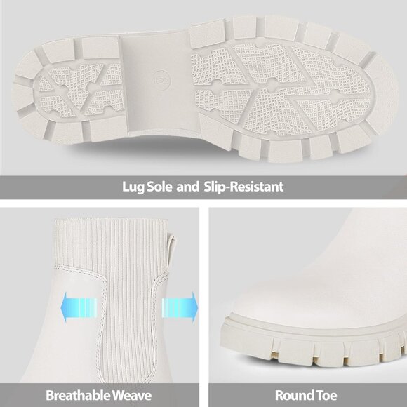 Women Cream Suede Low Wedge Heel Slip On Chunky Platform Chelsea Ankle Boots - Picture 3 of 6